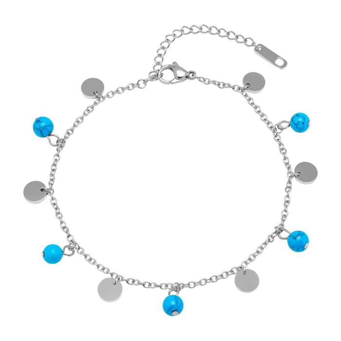 Stainless Steel Anklet Turquoise Pearls