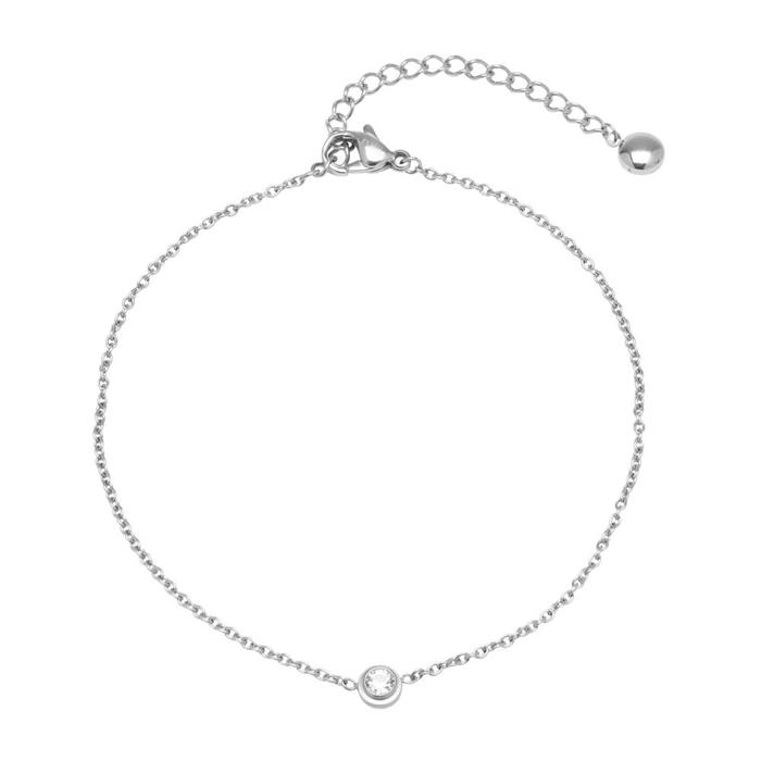 Stainless Steel Anklet With Zirconia Width Adjustable