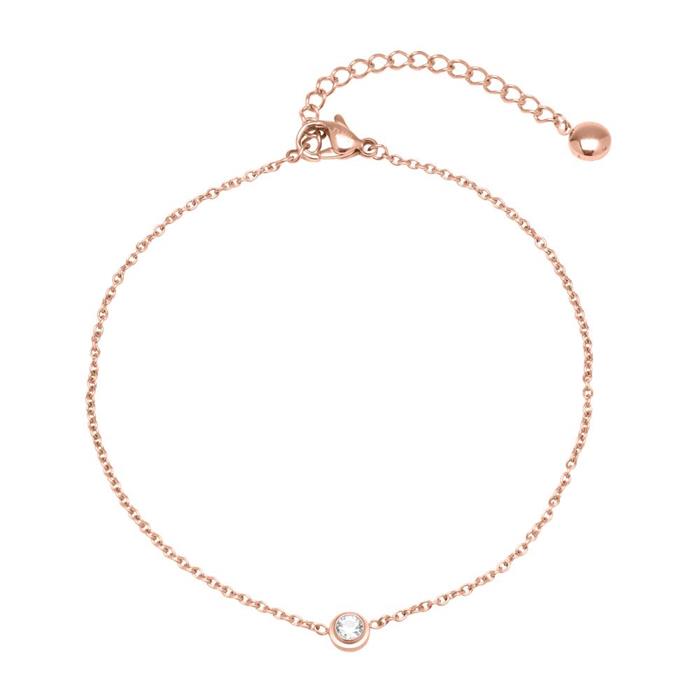 Rosegold-plated stainless steel anklet zirconia