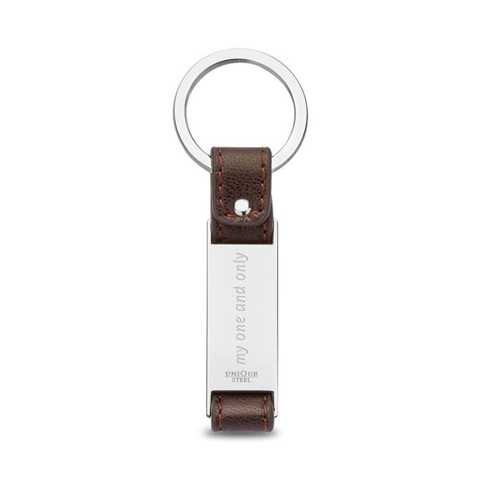 Engravable keyring leather stainless steel