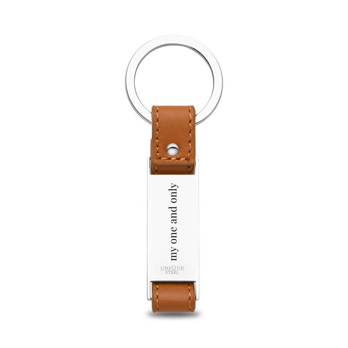 Keyring Engravable Leather Stainless Steel