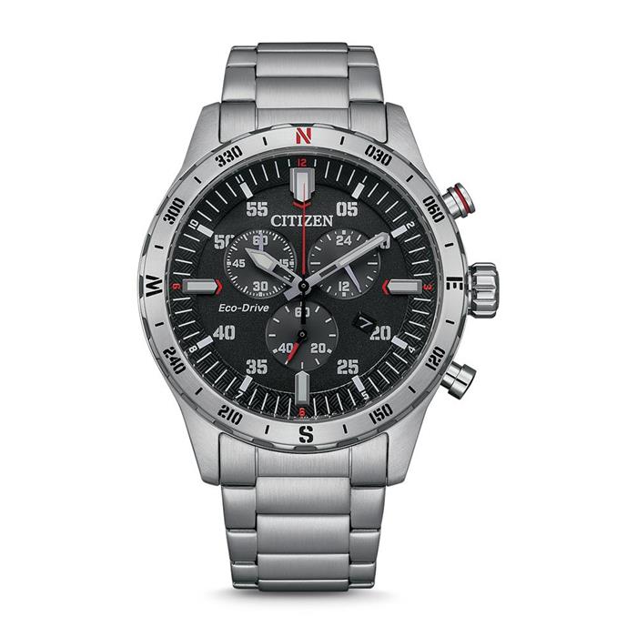 Men's stainless steel chronograph with eco drive