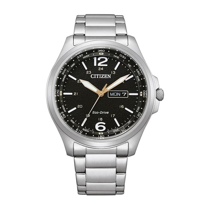 Men's stainless steel solar watch with date display