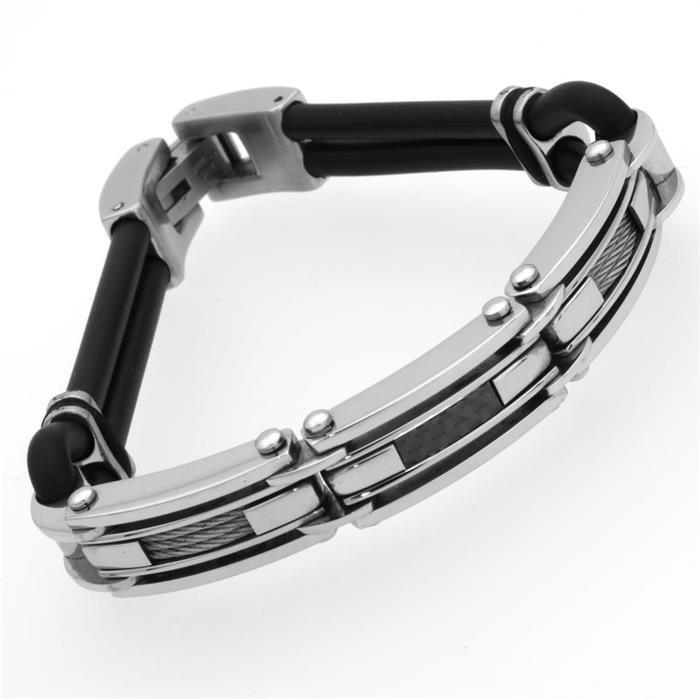 Kautschuk Armband Stahlseil & Carbon Elemente