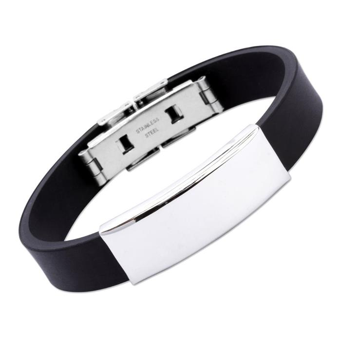 Rubber Bracelet Polished Stainless Steel Plate 21cm