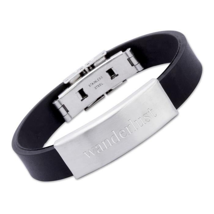 Caoutchouc bracelet with matt stainless steel plate 21cm