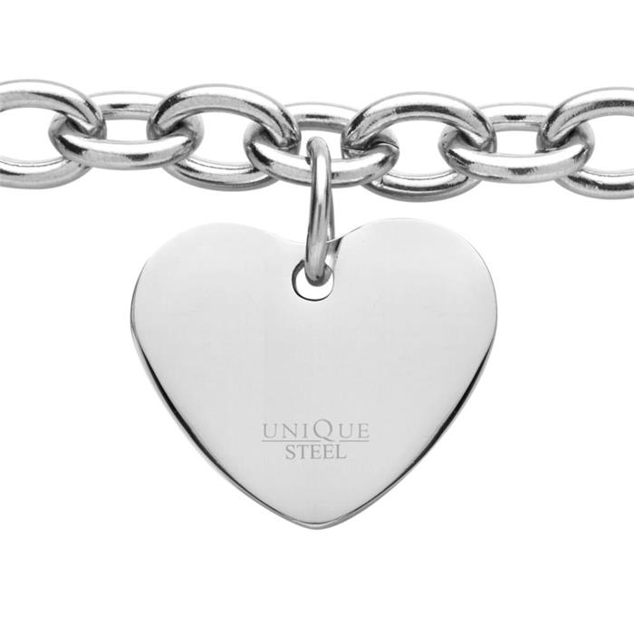 Stainless steel bracelet with heart charm 20cm