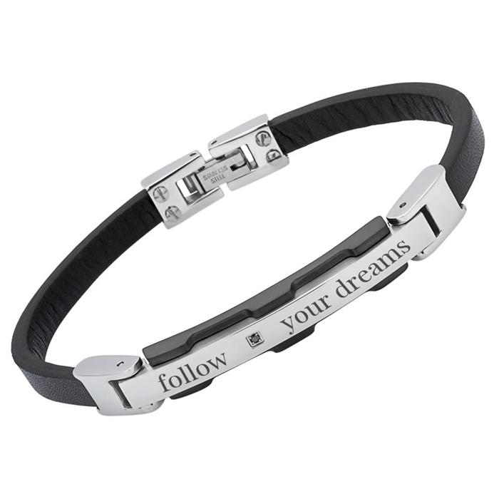 Leather bracelet stainless steel plate zirconia