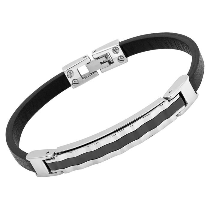 Bracelet leather stainless steel plate