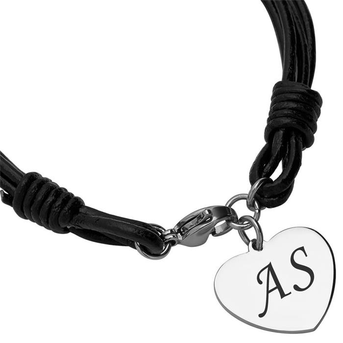 Four-row leather bracelet with heart pendant