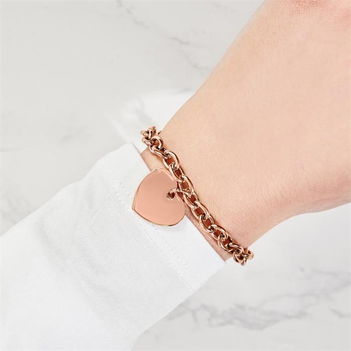 Rose gold plated stainless steel bracelet with heart