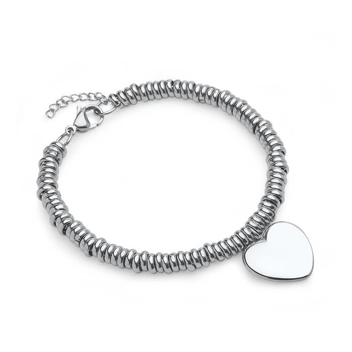 Pulsera de acero con colgante corazón