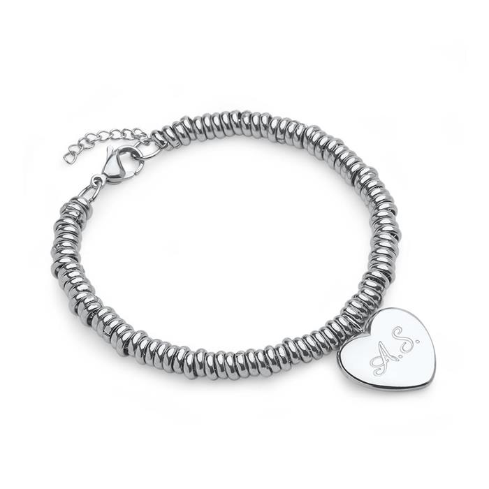 Stainless steel bracelet with heart pendant