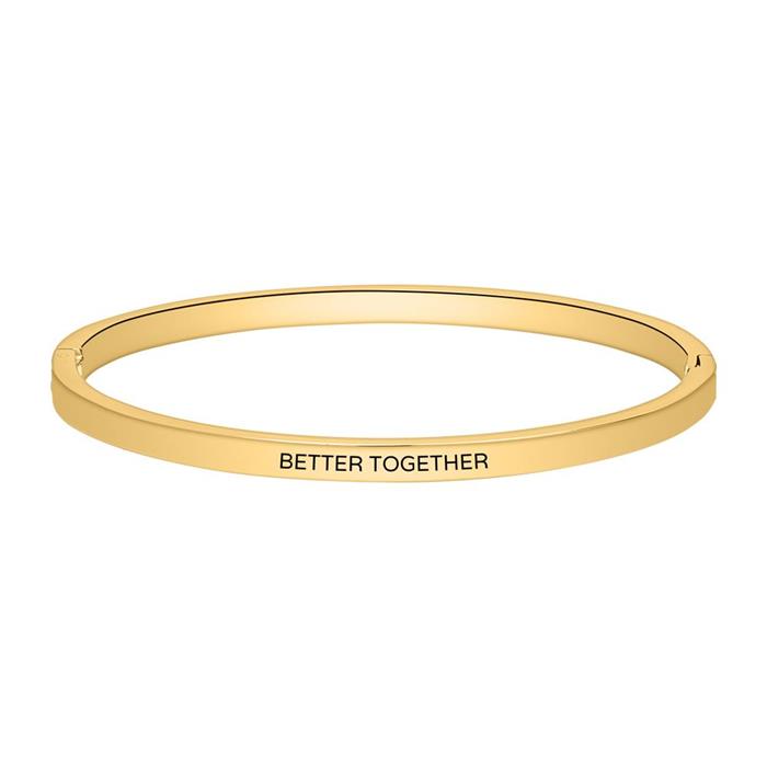 Engravable bracelet stainless steel, gold plated with zirconia