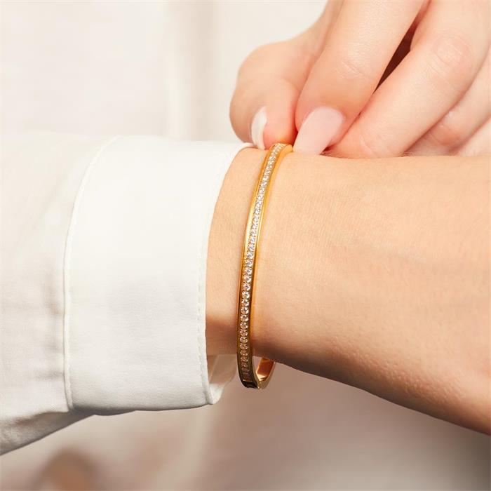 Engravable bracelet stainless steel, gold plated with zirconia