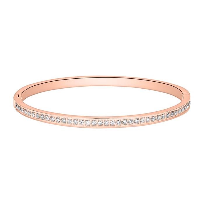 Engraving bracelet stainless steel, rose gold plated with zirconia