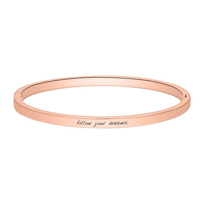 Engraving Bracelet Stainless Steel, Rose Gold Plated With Zirconia