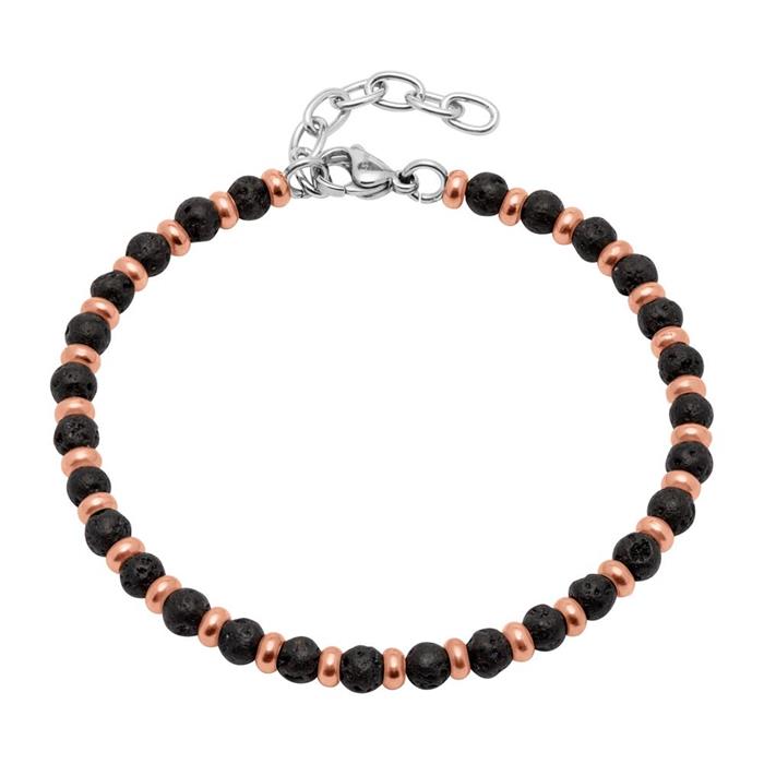 Bracelet in rose gold plated stainless steel and lava stone