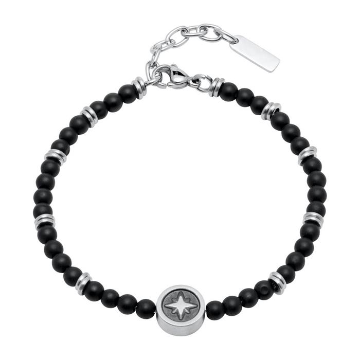 Stainless steel and onyx compass bracelet