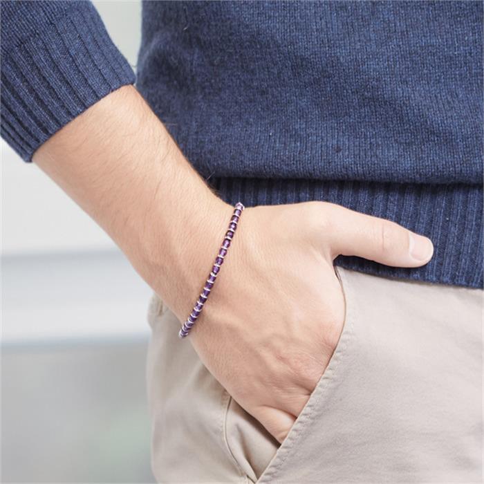 Stainless steel bracelet with purple beads