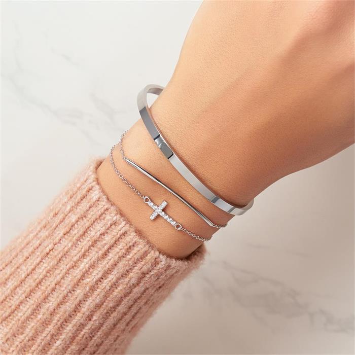 925 Silberarmband mit Kreuzanhänger Zirkonia