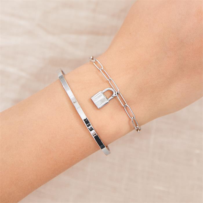 Ladies link bracelet love lock in stainless steel