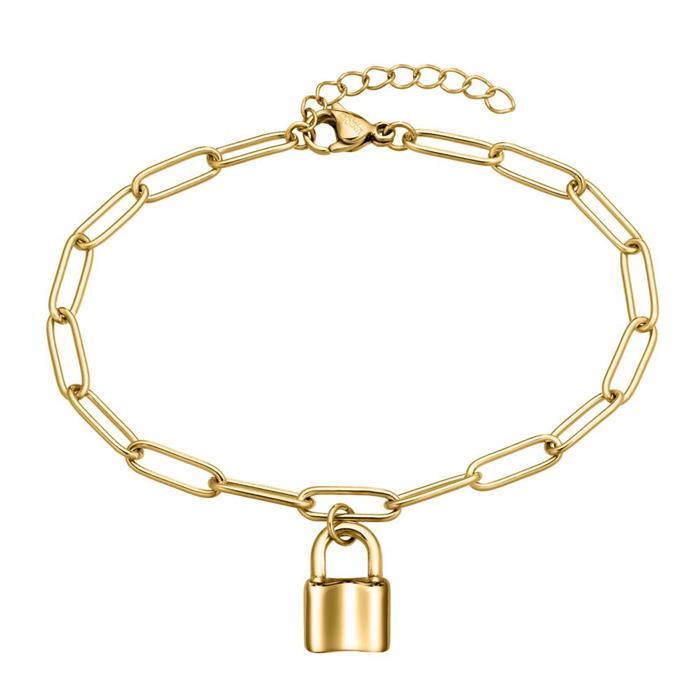 Ladies bracelet with padlock, stainless steel, gold plated