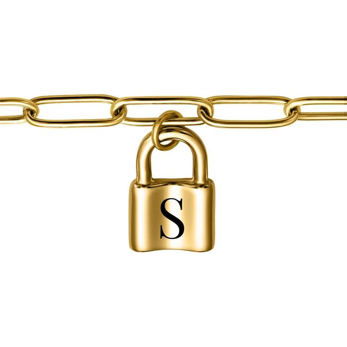 Ladies bracelet with padlock, stainless steel, gold plated