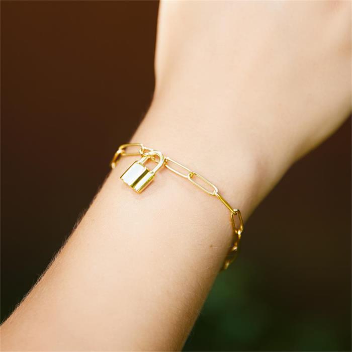 Ladies bracelet with padlock, stainless steel, gold plated