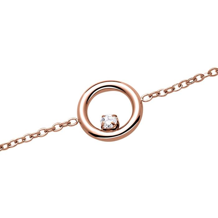 Ladies circle bracelet in stainless steel, rosé, with zirconia