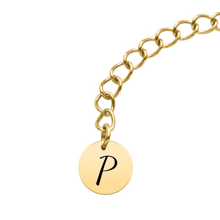 Ladies double row bracelet in stainless steel, gold, pearls