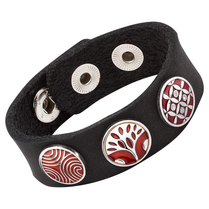 Pulsera moderna de botones cuero negra