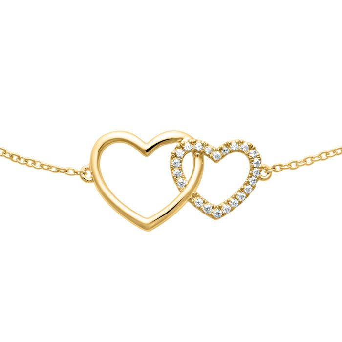 Pulsera de oro corazones con 22 diamantes