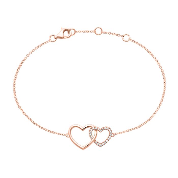 Rose gold bracelet in heart design, lab grown diamonds