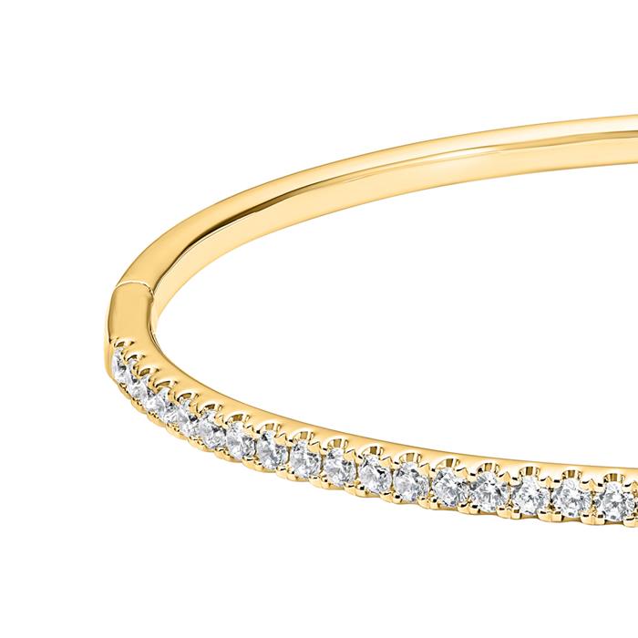 Hinged gold bangle with lab grown diamonds