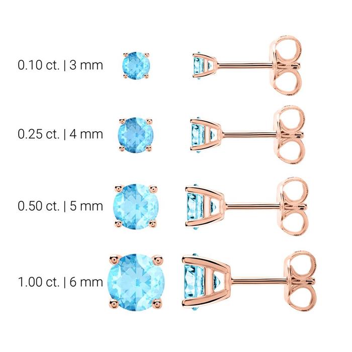 14 quilates pendientes de oro rosa para mujer con topacios azules