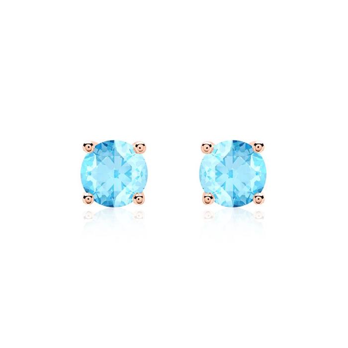 14K rose gold stud earrings for ladies with blue topazes