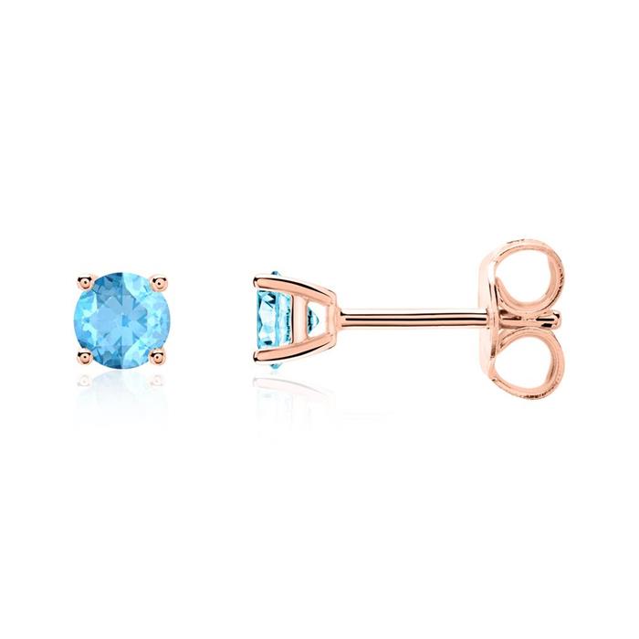 14K rose gold stud earrings for ladies with blue topazes