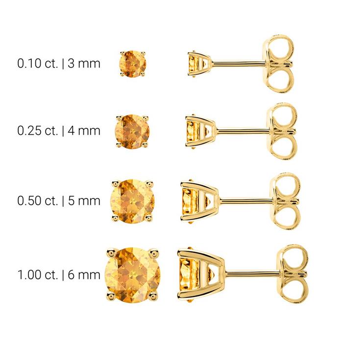 Citrine ear studs for ladies in 14 carat yellow gold