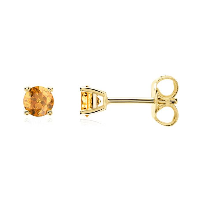 Citrine ear studs for ladies in 14 carat yellow gold