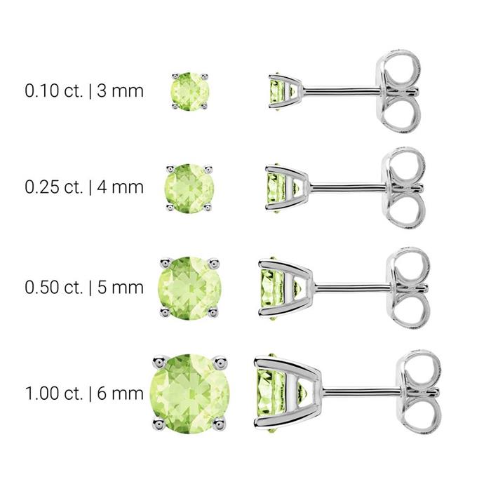 14 carat white gold stud earrings for ladies with peridots