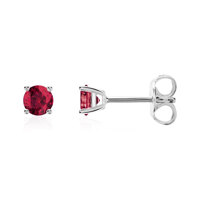 Stud earrings for ladies in 14K white gold with rubies