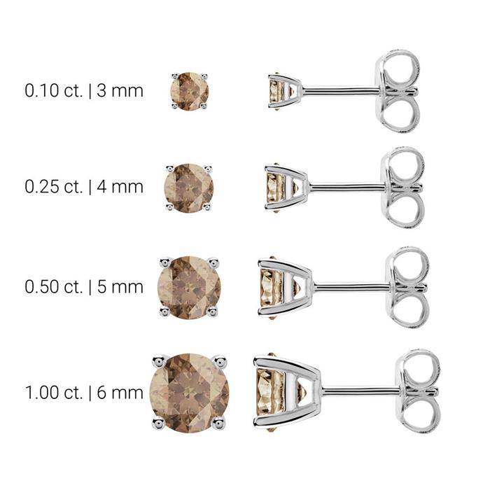 Smoky quartz ear studs for ladies in 14 carat white gold