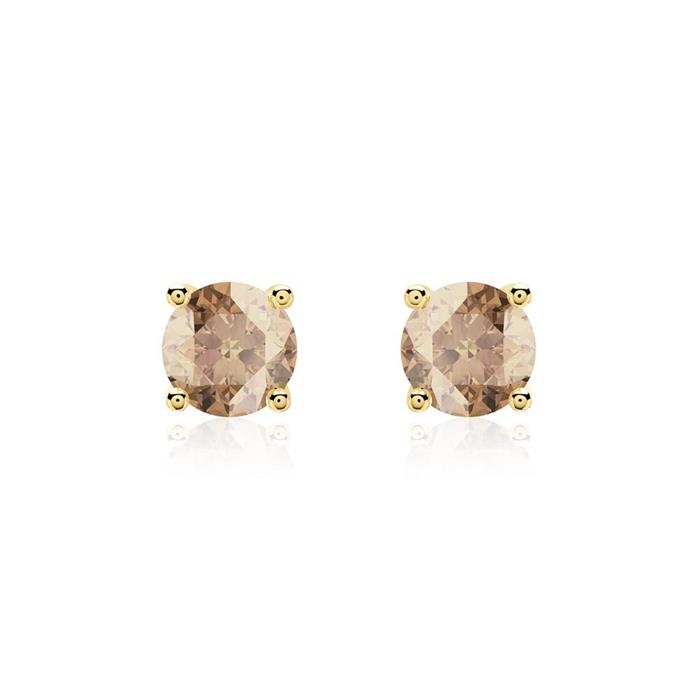 Ladies ear studs in 14K gold with smoky quartz