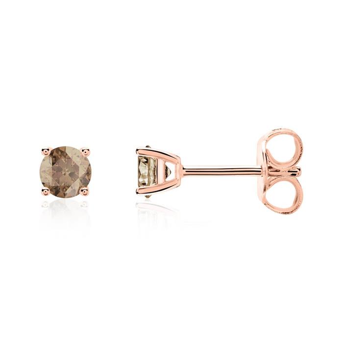 14 carat rose gold ladies stud earrings with smoky quartz