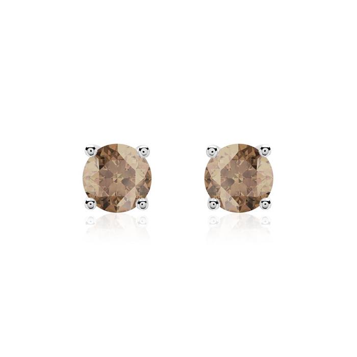 Smoky quartz ear studs for ladies in 14 carat white gold