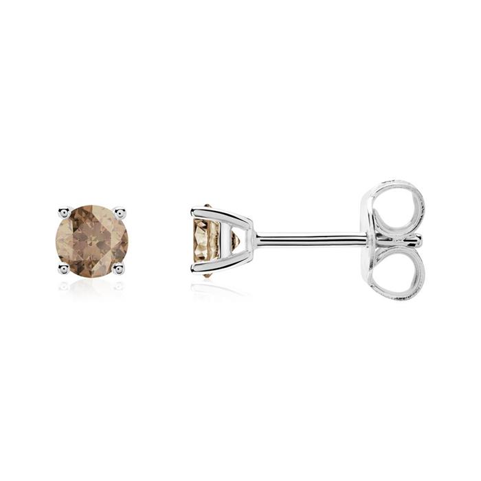 Smoky quartz ear studs for ladies in 14 carat white gold