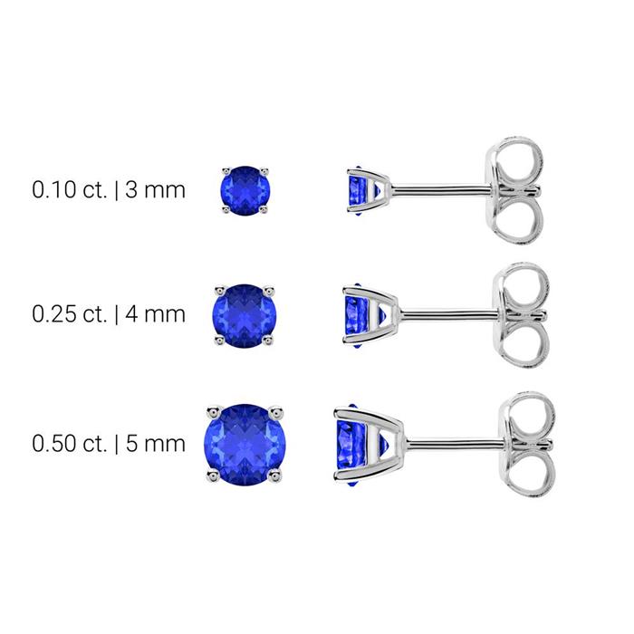 Ladies stud earrings in 14 carat white gold with sapphires
