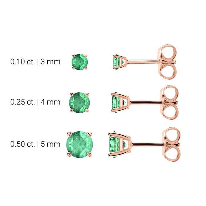 14K rose gold stud earrings for ladies with emeralds