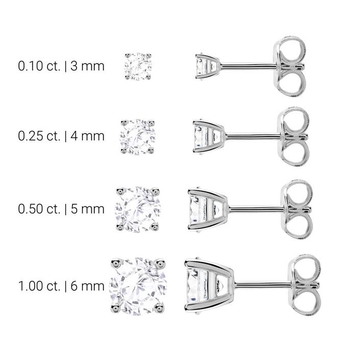 Stud earrings for ladies in 14K white gold, white topaz